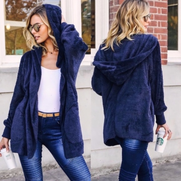 #18 Cozy Open Front Vegan Fur Hoodie Oversized Cardigan - Picture 10 of 10